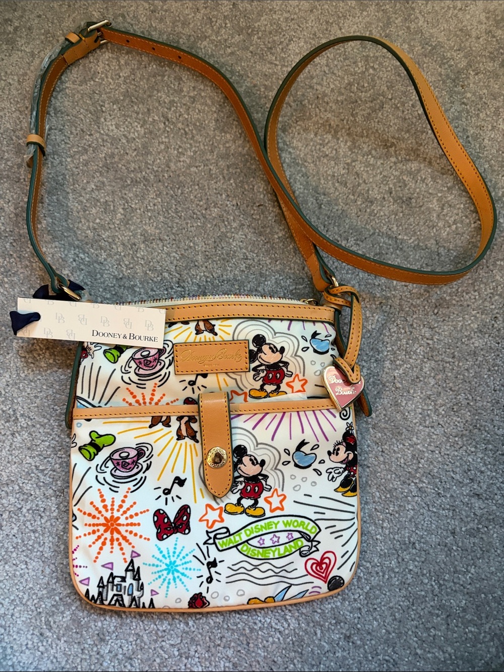 Dooney & Bourke White Canvas Disney Mickey Crossbody with Tan Trim